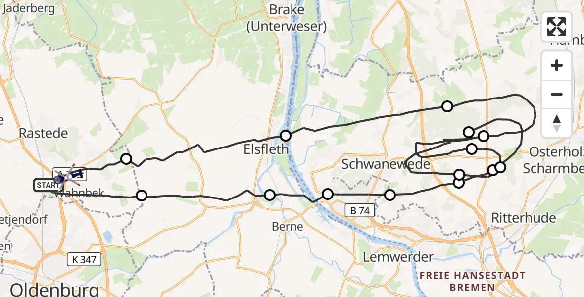 Flugroute Polizeihubschrauber Rastede - Rastede, 02 Oktober 2026, 11:57