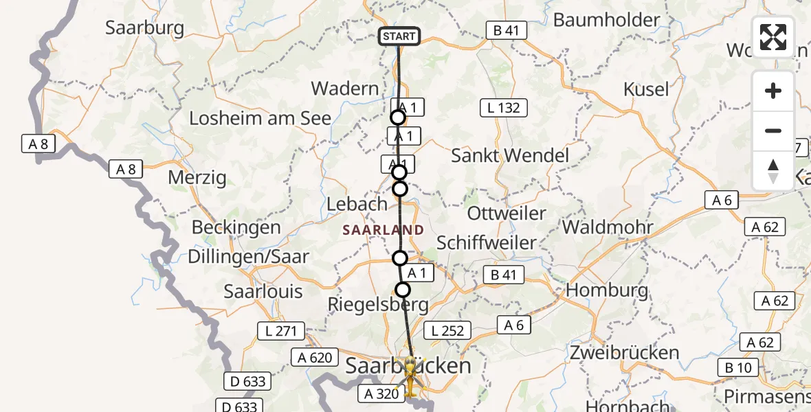 Flugroute Rettungshubschrauber Nonnweiler - Saarbrücken, 02 Oktober 2026, 11:59