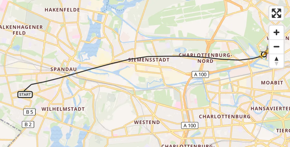 Flugroute Rettungshubschrauber Berlin - Charité Clinic Virchow Campus Hubschrauberlandeplatz, 02 Oktober 2026, 12:00