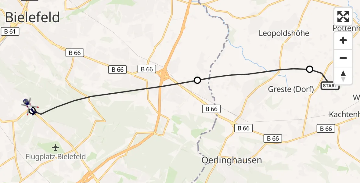 Flugroute Polizeihubschrauber Lage - Luftrettungszentrum Bielefeld, 02 Oktober 2026, 12:07