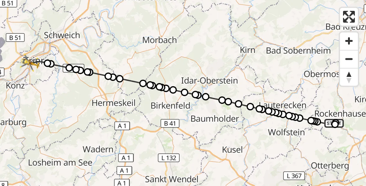 Flugroute Rettungshubschrauber Rockenhausen - Trier, 02 Oktober 2026, 12:26
