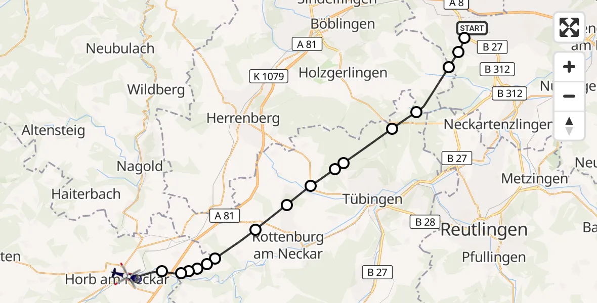 Flugroute Polizeihubschrauber Flughafen Stuttgart - Horb am Neckar, 02 Oktober 2026, 12:26