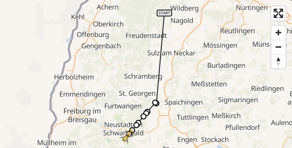 Flugroute Ambulanzhubschrauber Altensteig - Lenzkirch, 02 Oktober 2026, 12:26