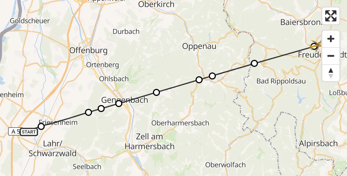 Flugroute Rettungshubschrauber Lahr Flughafen - Freudenstadt, 02 Oktober 2026, 12:28