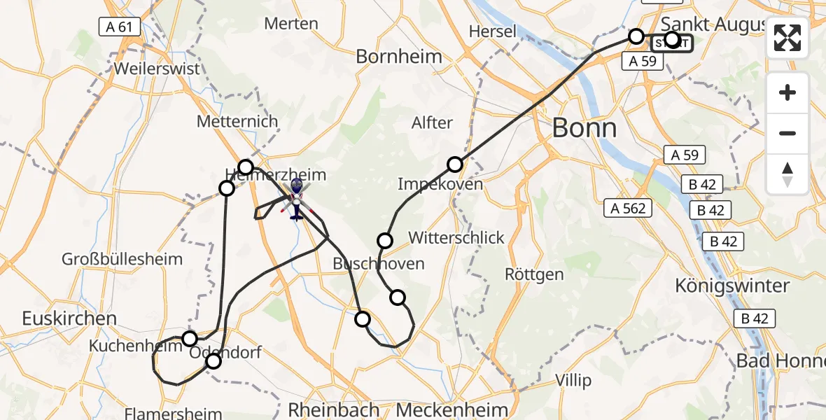 Flugroute Polizeihubschrauber Sankt Augustin - Swisttal, 02 Oktober 2026, 12:29