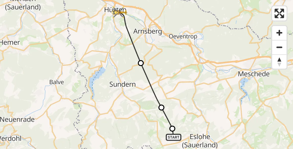 Flugroute Rettungshubschrauber Eslohe (Sauerland) - Arnsberg, 02 Oktober 2026, 12:31