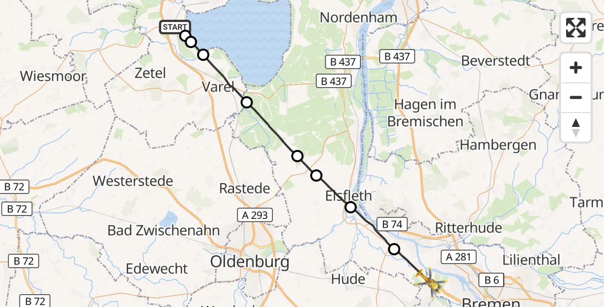 Flugroute Rettungshubschrauber Sande - Bremen, 02 Oktober 2026, 12:34