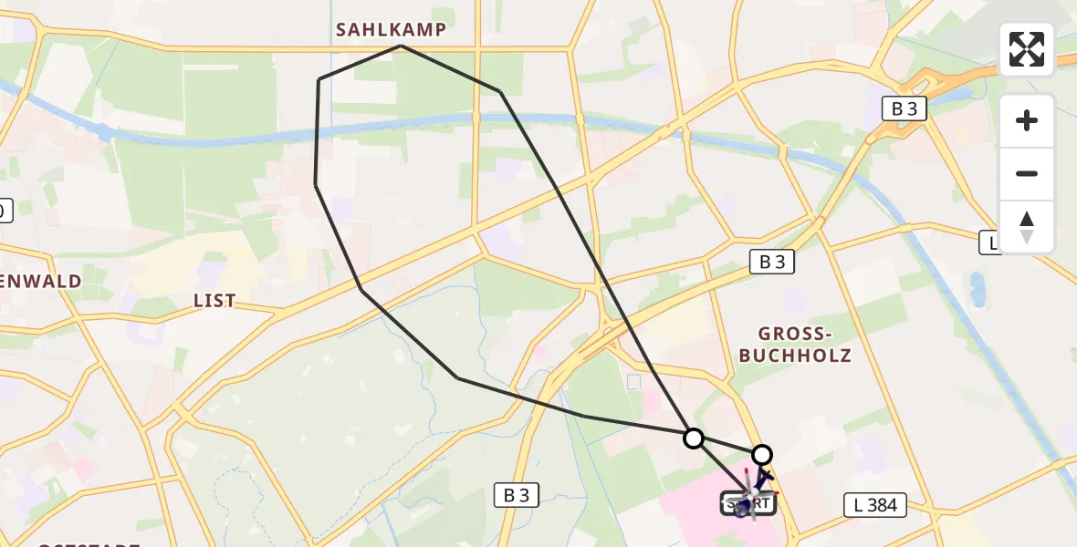 Flugroute Polizeihubschrauber Hannover Luftrettung Hubschrauberlandeplatz (Christoph 4) - Hannover Luftrettung Hubschrauberlandeplatz (Christoph 4), 02 Oktober 2026, 12:36