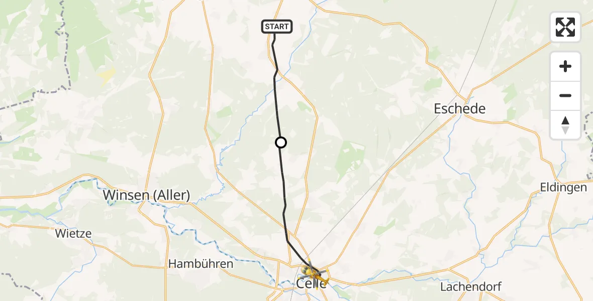 Flugroute Rettungshubschrauber Bergen - Celle, 02 Oktober 2026, 12:45