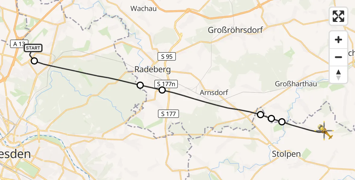 Flugroute Rettungshubschrauber Dresden Flughafen - Stolpen, 02 Oktober 2026, 12:52