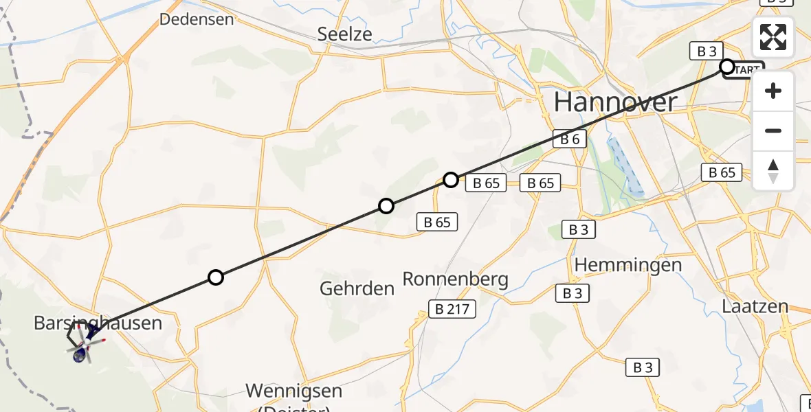Flugroute Polizeihubschrauber Hannover Luftrettung Hubschrauberlandeplatz (Christoph 4) - Barsinghausen, 02 Oktober 2026, 12:52
