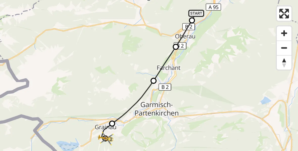 Flugroute Rettungshubschrauber Eschenlohe - Brandweg Hubschrauberlandeplatz, 02 Oktober 2026, 12:53
