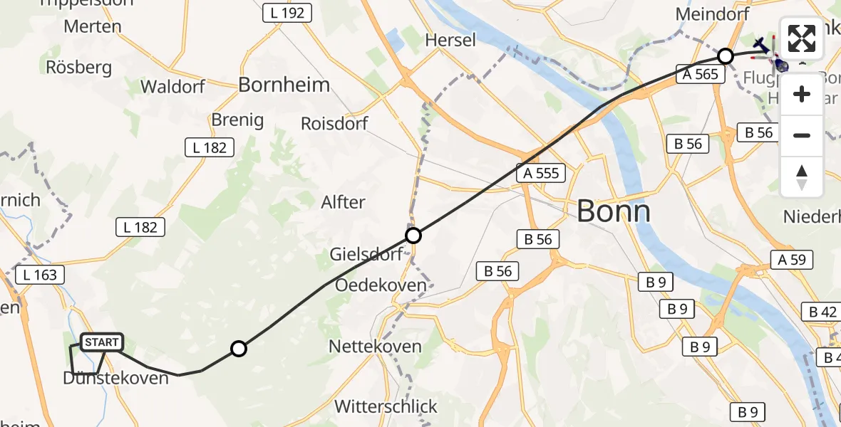 Flugroute Polizeihubschrauber Swisttal - Bonn-Hangelar Flugplatz, 02 Oktober 2026, 12:56