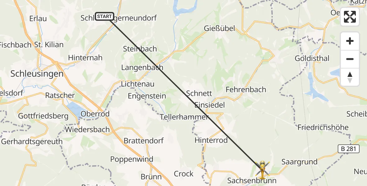 Flugroute Rettungshubschrauber Schleusingen - Eisfeld, 02 Oktober 2026, 13:00
