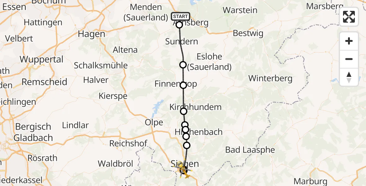 Flugroute Rettungshubschrauber Arnsberg - Evangelisches Jung-Stilling Hospital, 02 Oktober 2026, 13:05