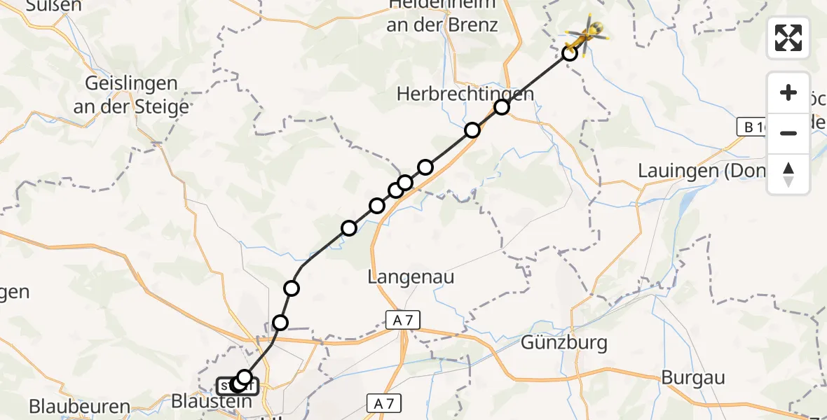 Flugroute Rettungshubschrauber Ulm Military Hospital Emergency - Syrgenstein, 02 Oktober 2026, 13:05