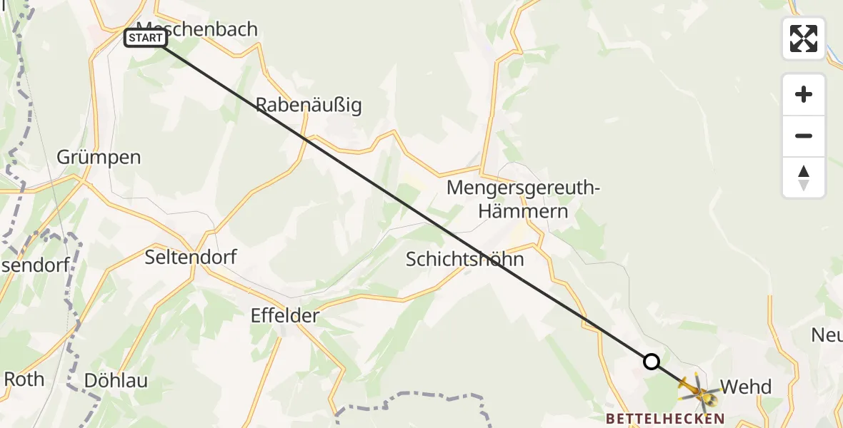 Flugroute Rettungshubschrauber Frankenblick - Sonneberg, 02 Oktober 2026, 13:05