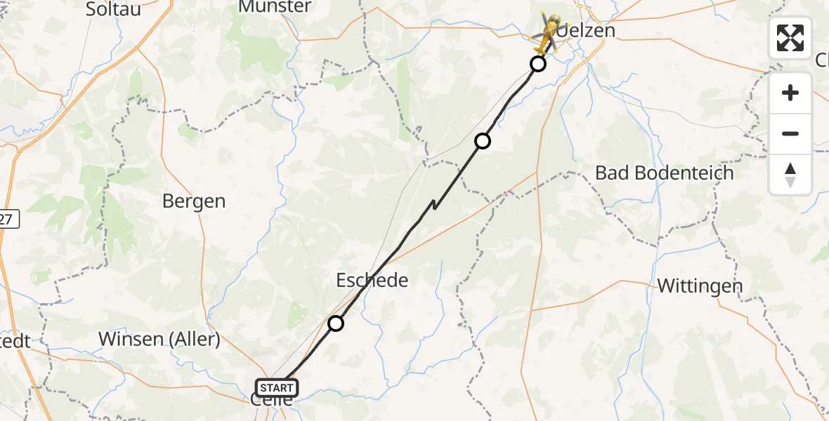 Flugroute Rettungshubschrauber Celle - Uelzen, 02 Oktober 2026, 13:18