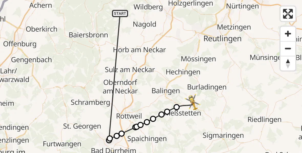 Flugroute Ambulanzhubschrauber Altensteig - Albstadt, 02 Oktober 2026, 13:50