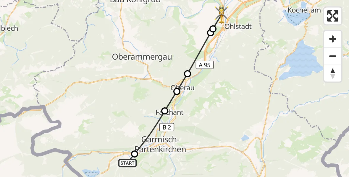 Flugroute Rettungshubschrauber Grainau - Murnau a.Staffelsee, 02 Oktober 2026, 13:53