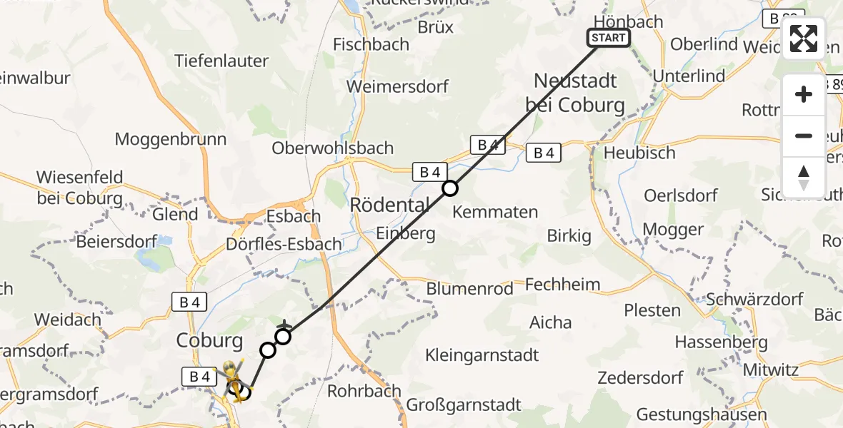 Flugroute Rettungshubschrauber Neustadt b.Coburg - Regiomed Hospital Coburg, 02 Oktober 2026, 13:54