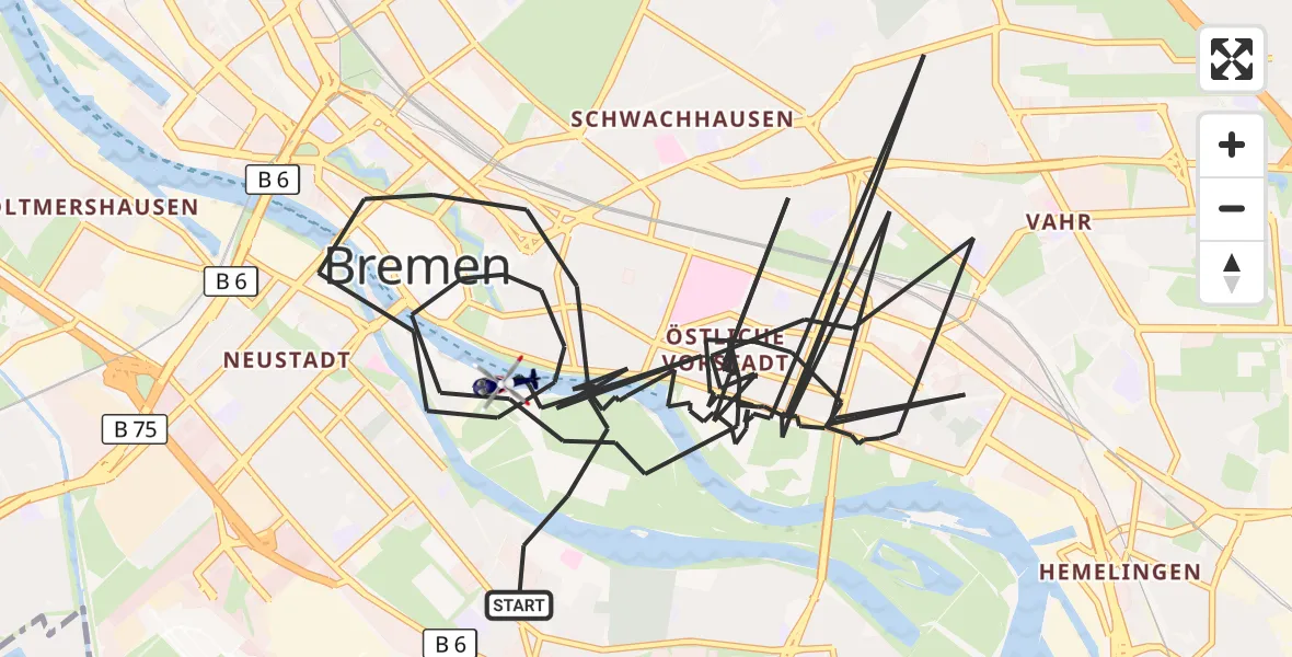 Flugroute Polizeihubschrauber Bremen - Bremen, 02 Oktober 2026, 14:03