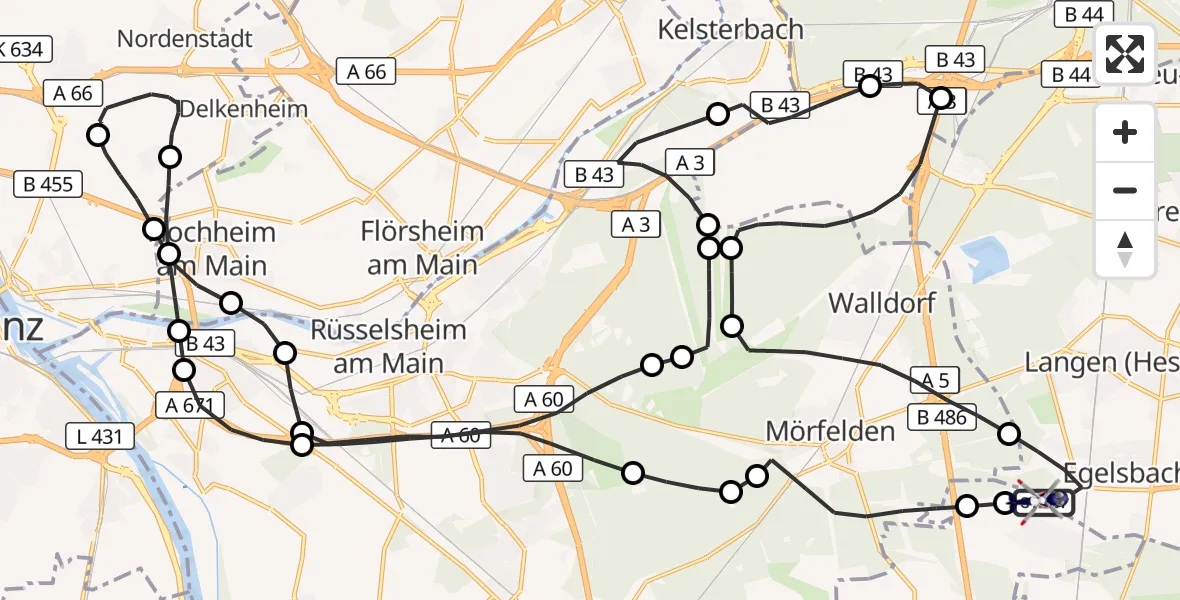 Flugroute Polizeihubschrauber Flughafen Frankfurt-Egelsbach - Flughafen Frankfurt-Egelsbach, 02 Oktober 2026, 14:17