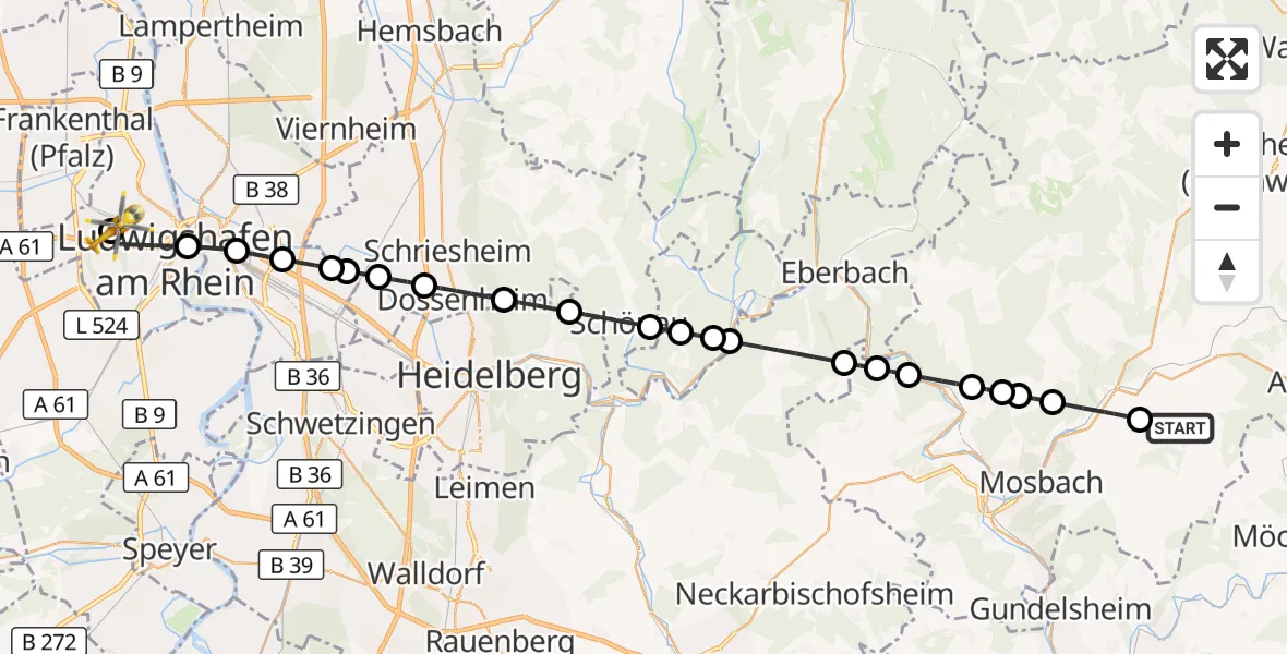 Flugroute Rettungshubschrauber Schefflenz - Ludwigshafen Accident Hospital, 02 Oktober 2026, 14:19