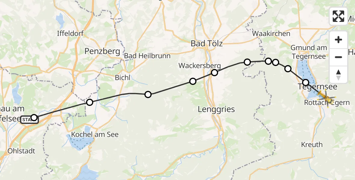 Flugroute Rettungshubschrauber Riegsee - Tegernsee, 02 Oktober 2026, 14:26