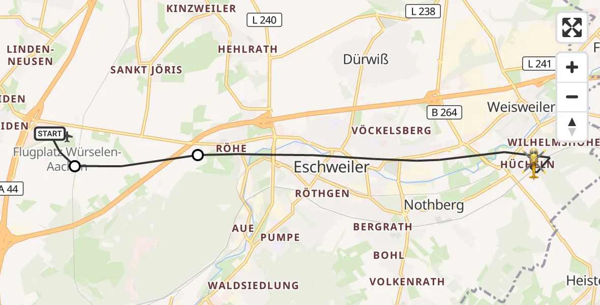 Flugroute Rettungshubschrauber Aachen-Merzbrück Flughafen - Eschweiler, 02 Oktober 2026, 14:30