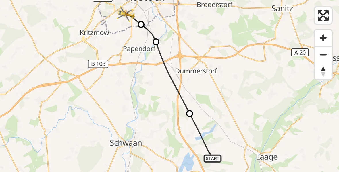Flugroute Rettungshubschrauber Dolgen am See - Rostock, 02 Oktober 2026, 14:32