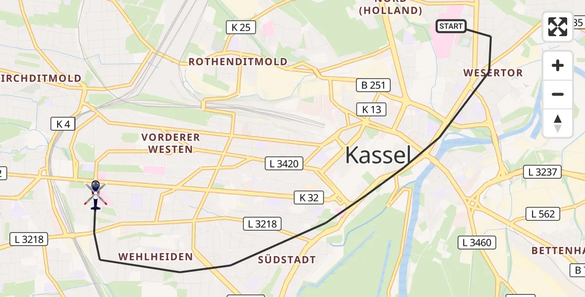 Flugroute Polizeihubschrauber Kassel - Kassel, 02 Oktober 2026, 14:40