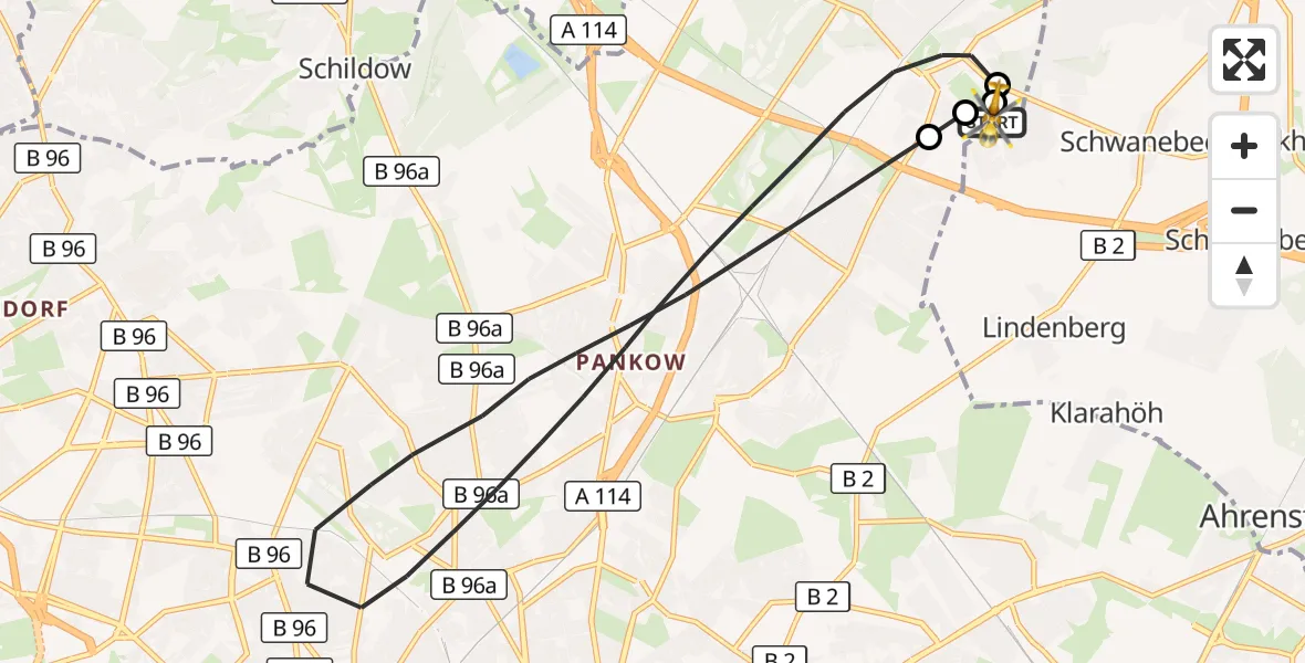 Flugroute Rettungshubschrauber Helios Clinic Berlin-Buch - Helios Clinic Berlin-Buch, 02 Oktober 2026, 14:47