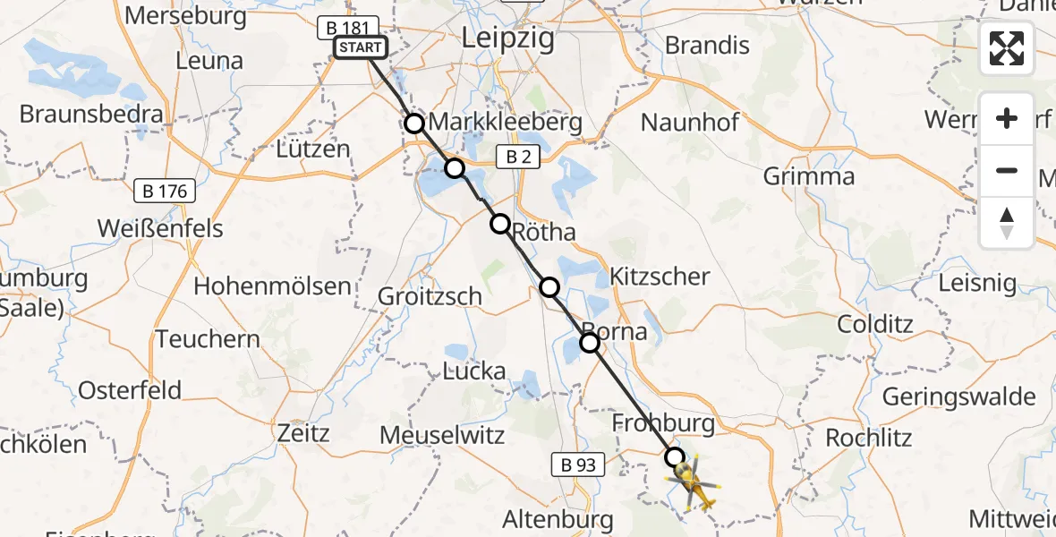 Flugroute Rettungshubschrauber Markranstädt - Frohburg, 02 Oktober 2026, 14:47