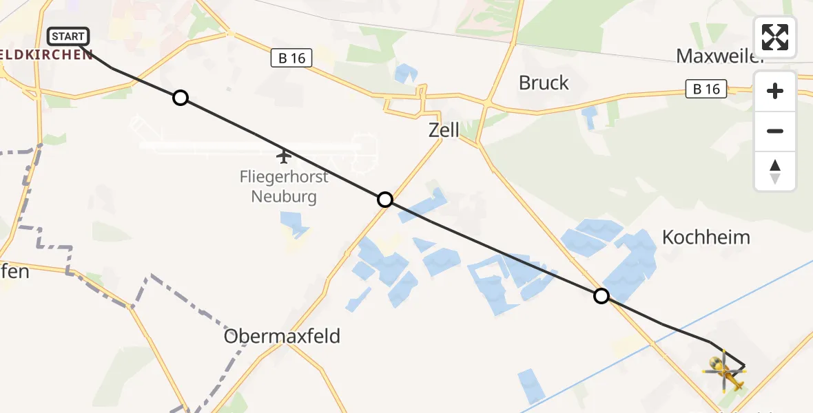 Flugroute Rettungshubschrauber Neuburg a.d.Donau - Karlshuld, 02 Oktober 2026, 15:02