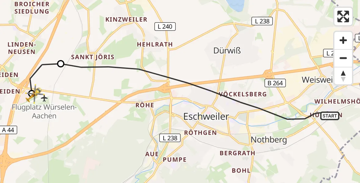 Flugroute Rettungshubschrauber Eschweiler - Aachen-Merzbrück Flughafen, 02 Oktober 2026, 15:04