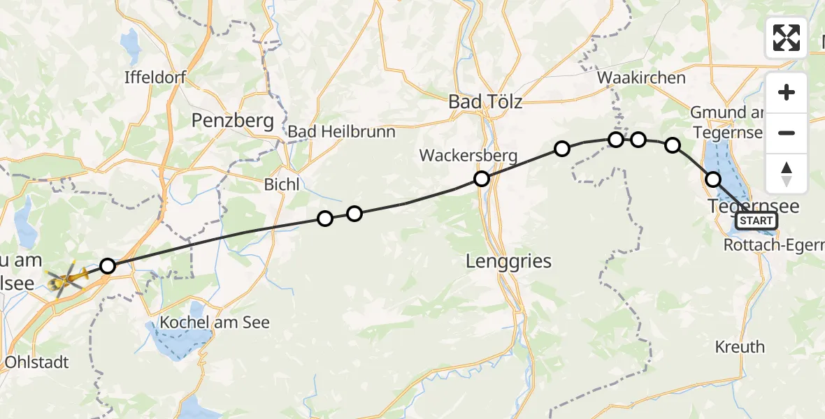 Flugroute Rettungshubschrauber Tegernsee - Großweil, 02 Oktober 2026, 15:11