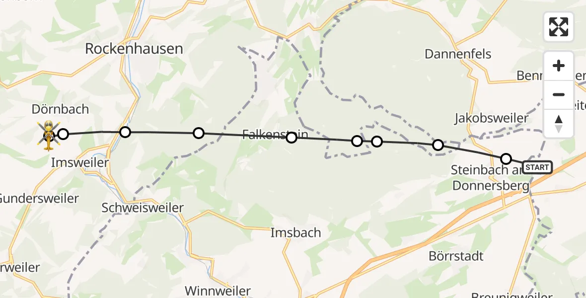 Flugroute Rettungshubschrauber Standenbühl - Rockenhausen, 02 Oktober 2026, 15:11