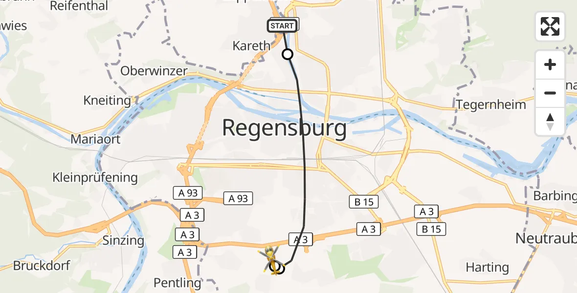 Flugroute Rettungshubschrauber Lappersdorf - DRF Air Rescue Station Regensburg / Regensburg University Hospital, 02 Oktober 2026, 15:13