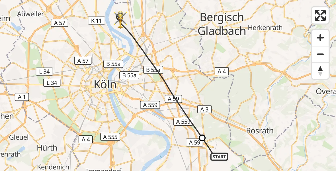 Flugroute Ambulanzhubschrauber Köln Bonn Flughafen - Köln, 02 Oktober 2026, 15:14