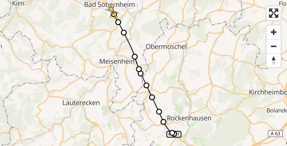 Flugroute Rettungshubschrauber Rockenhausen - Bad Sobernheim, 02 Oktober 2026, 15:24