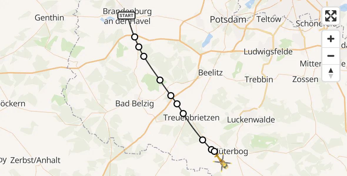 Flugroute Rettungshubschrauber Brandenburg an der Havel - Niedergörsdorf, 02 Oktober 2026, 15:26