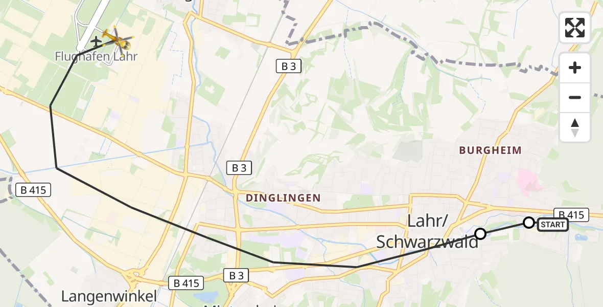 Flugroute Rettungshubschrauber Lahr/Schwarzwald - Lahr Flughafen, 02 Oktober 2026, 15:29