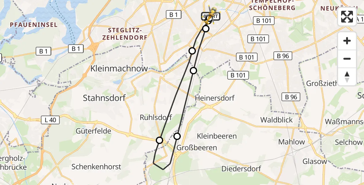Flugroute Rettungshubschrauber Charité Clinic Benjamin Franklin Campus - Charité Clinic Benjamin Franklin Campus, 02 Oktober 2026, 15:38