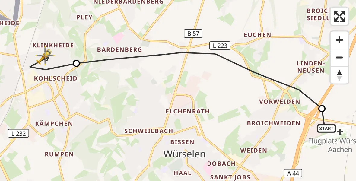 Flugroute Rettungshubschrauber Aachen-Merzbrück Flughafen - Herzogenrath, 02 Oktober 2026, 15:43