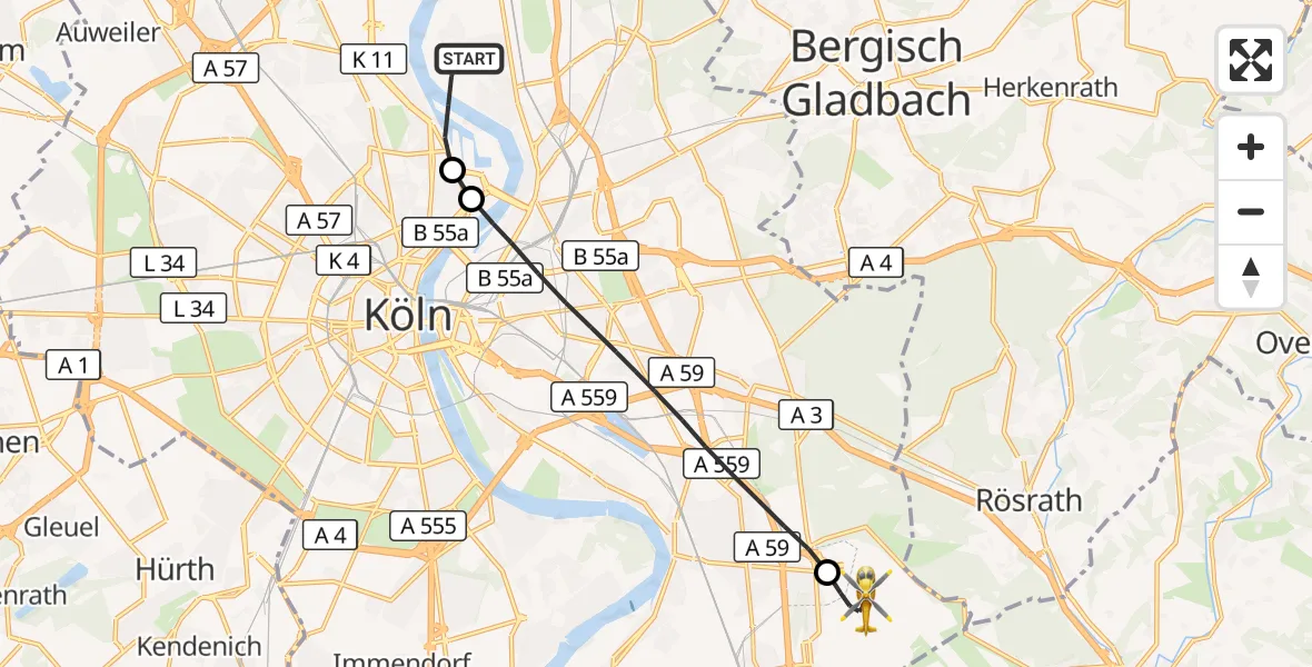 Flugroute Ambulanzhubschrauber Köln - Köln Bonn Flughafen, 02 Oktober 2026, 16:04