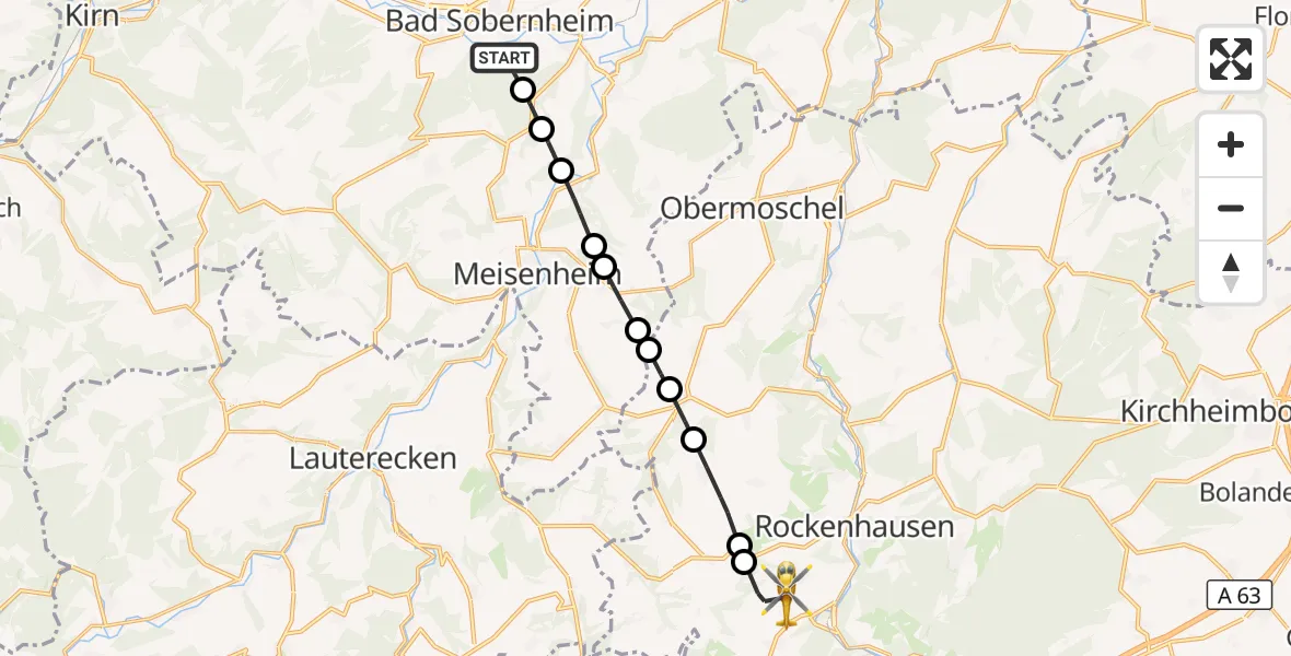 Flugroute Rettungshubschrauber Bad Sobernheim - Rockenhausen, 02 Oktober 2026, 16:04