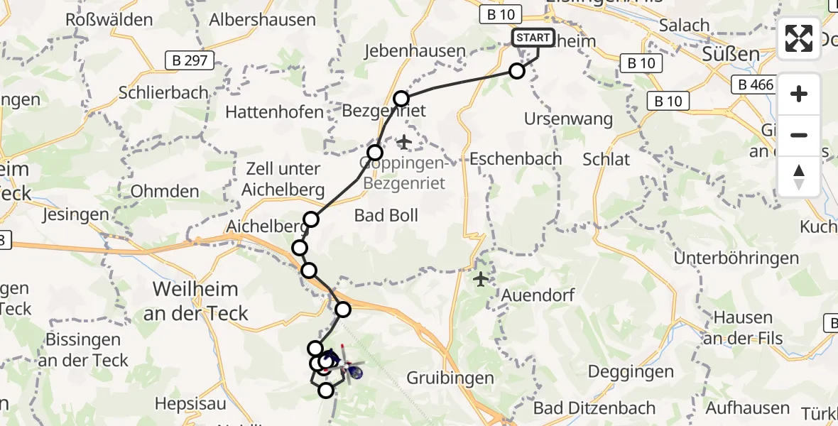 Flugroute Polizeihubschrauber Göppingen - Gruibingen, 02 Oktober 2026, 16:07