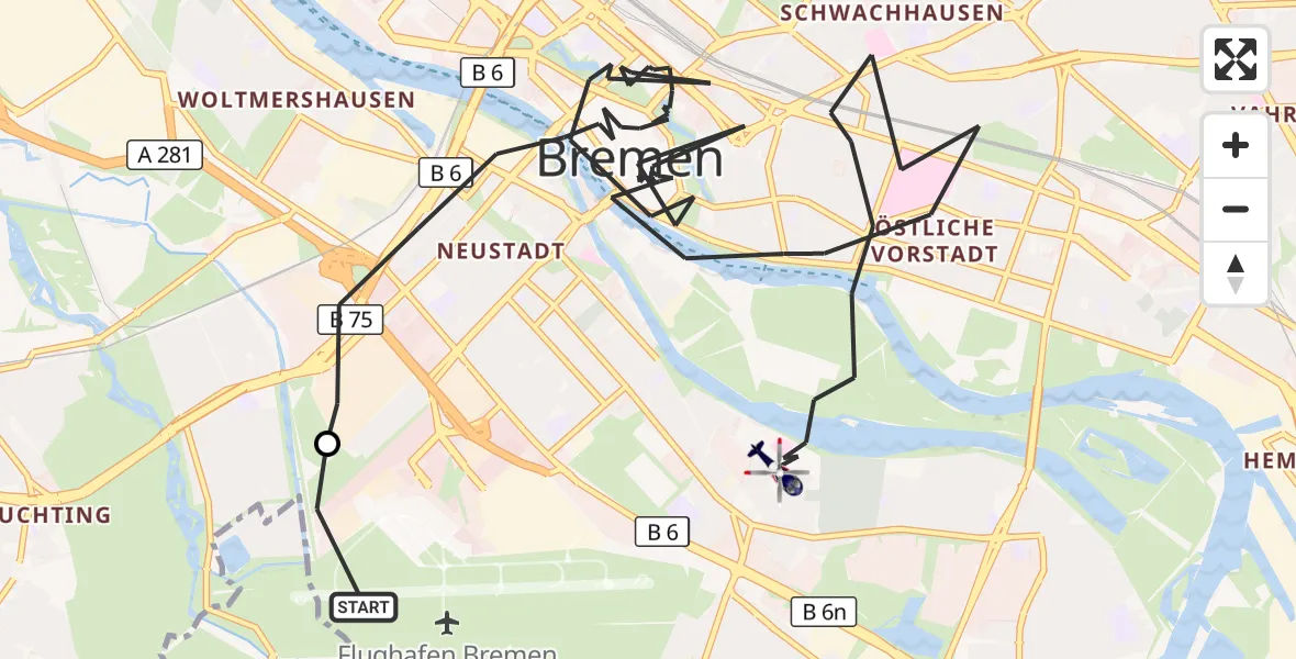 Flugroute Polizeihubschrauber Flughafen Bremen - Bremen, 02 Oktober 2026, 16:08