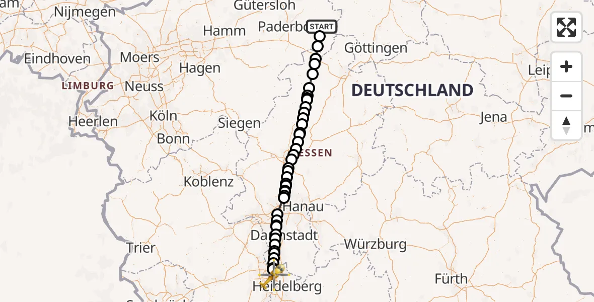 Flugroute Ambulanzhubschrauber Brakel - Mannheim, 02 Oktober 2026, 16:14
